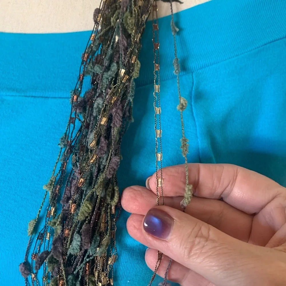 Italian Ladder Ribbon Scarf with Multicolor Textured Yarn